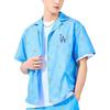 MLB Los Angeles Dodgers Common Mega Diamond Monogram Letter Pattern Printed Button-Up Short Sleeve Shirt Women Shirts Blue 3AWSM0533-07SBS