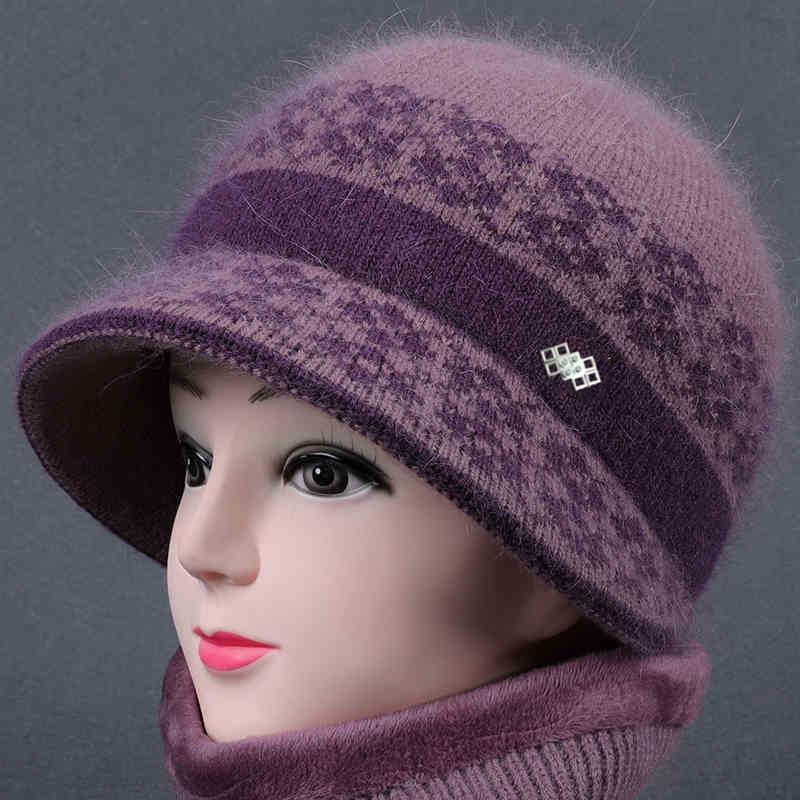 Autumn and winter middle-aged big eaves mother fisherman hat scarf piled thickened warm fashion wool knitted hat women