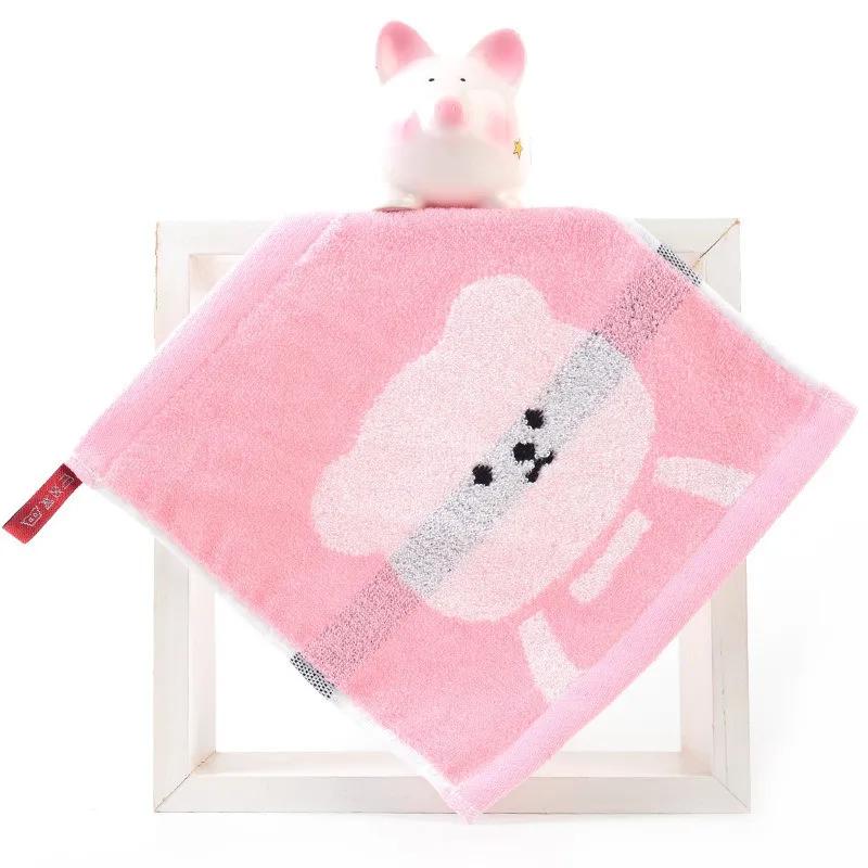

1Pc 25x25cm Small Square Thicken Cotton Cartoon Bear Jacquard Hanging Baby Face Towel With Loop 25x25cm рожевий
