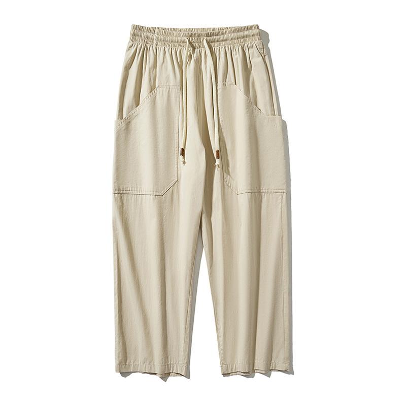 Men Summer Drawstring Waist Pocket Casual Pants
