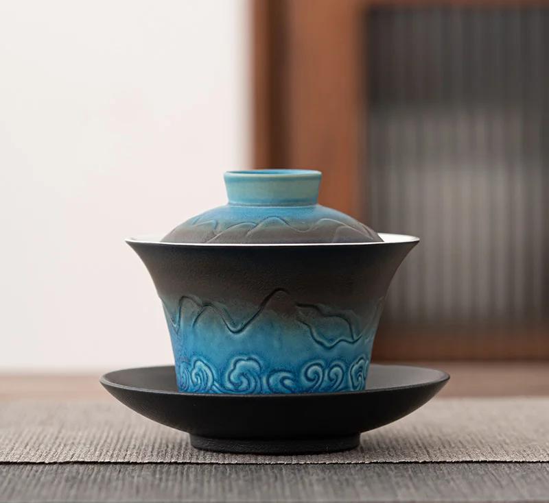 

1PCS 110ml ceramic color gradient gaiwan Exquisite home tea infuser Portable beauty teacup traditional tea accessories