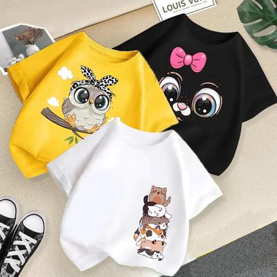 Yazlık Yeni Sevimli Hayvan Modalı Baskılı Çocuk Tişörtü Kısa Kollu Moda Saf Pamuk Çocuk Giyim