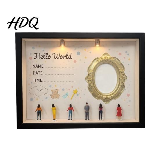 Custom Family Memory Box DIY Mini Museum Silhouette with Light Photo Display Frame Kit Shadow Gift Gold Frames Figurines Keepsake for Baby Newborn