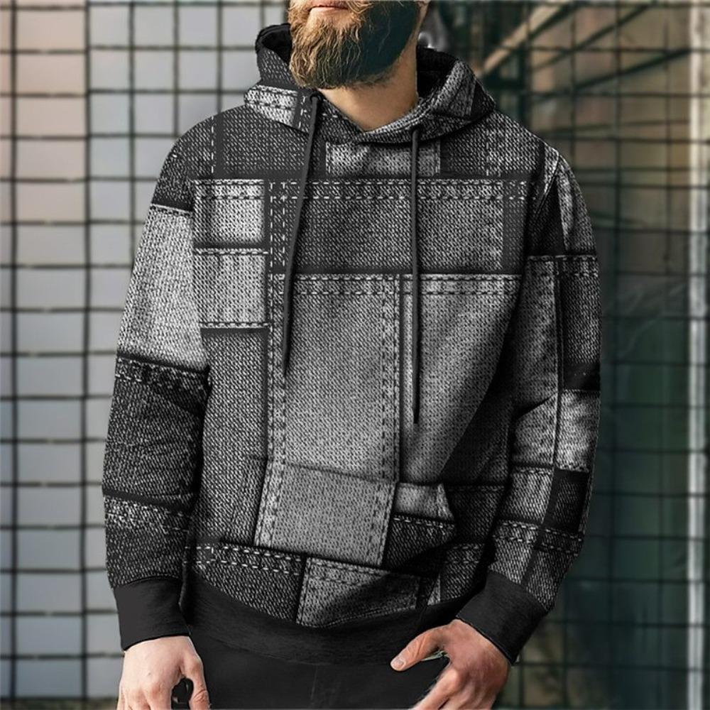 Retro Geometric Grid 3D Digital Printed Men's Personalized Trendy Hoodie Sweatshirt