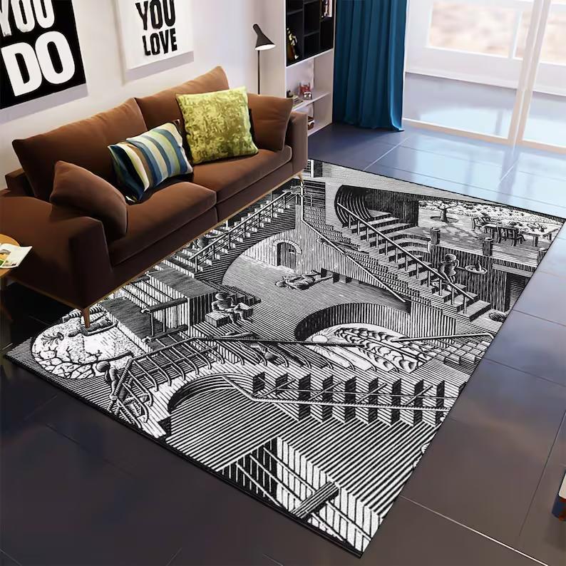 Dragon Rug Gothic Fantasy Carpet Dark Fire Area Rug Creature Decor Game Room Rug Red Black Spiral Rug Medieval Style Floor Mat