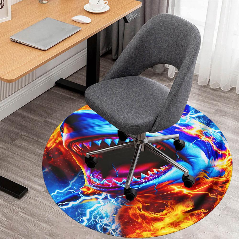 1 Stück Elektrischer Haifisch Runder Stuhlmatte Teppich - Rutschfest, Bodenschutzmatte für Büro, Schlafzimmer und Innenraumdekor - Geschenk D1127242