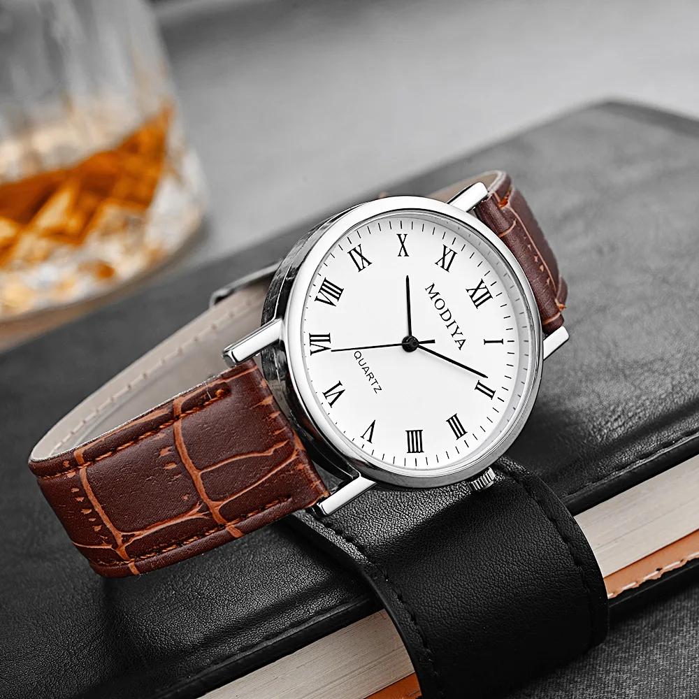 Luxury Leather Strap Analog Watches Men Business Wrist Watch Ultra Thin Quartz Wristwatch Clock Men Women Casual Simple Watch