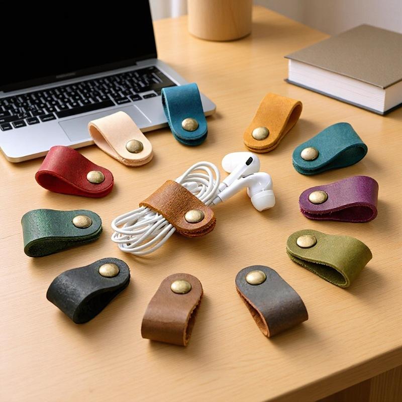 10Pcs PU Leather Earphone & Cable Organizer -Free Cord Winder, -C/Lightning/-A Compatible