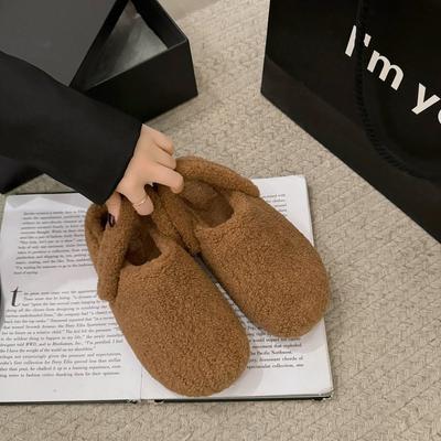 Baotou Plüschpantoffeln Damen Outdoor 2025 neu Herbst und Winter Mode Lammwolle niedliche Plüsch Halbpantoffeln Boken Schuhe