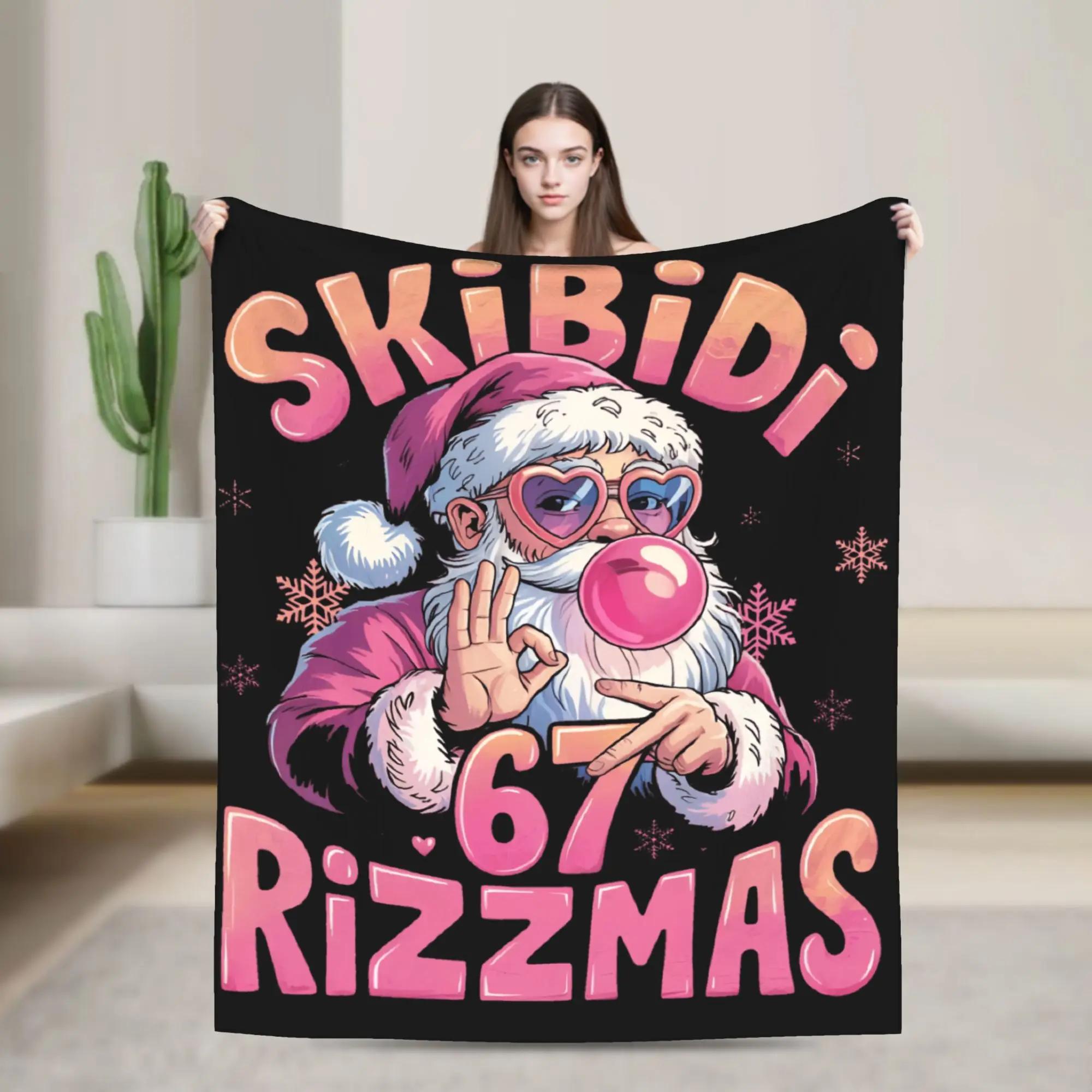 Skibidi Rizzmas Funny Christmas Six Seven Soft Warm Plush Blanket for Kids Flannel Bedspread Home Decor Throw 100x150cm