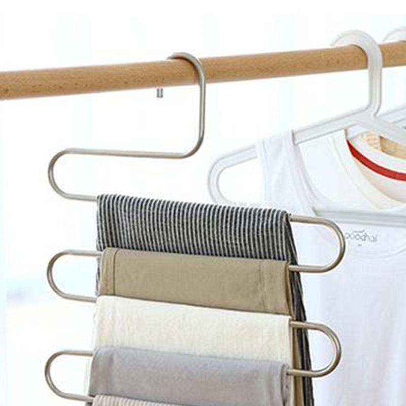 Stainless Steel Thickened Multi-Layer S-Shaped Non-Slip Multi-Functional Clothes Hanger Trouser Rack Towel Belt Rack
