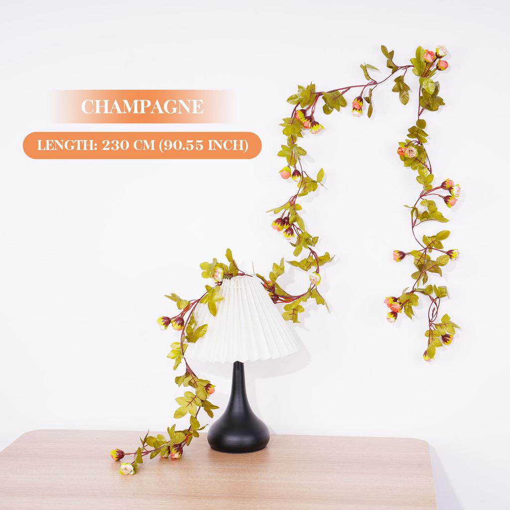 2.2m Silk Artificial Rose Vine Wall Hanging Decor Romantic Rattan Fake Plant Leaf Garland for Home Garden Decoration