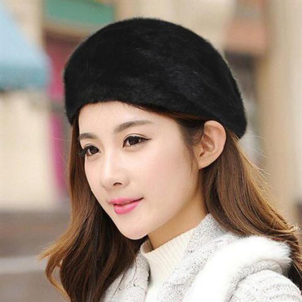 

Шляпа Женская Зимняя Берет из Кроличьего Меха Женская Модная Вязаная Теплая Утолщенная Шерстяная Шляпа Милая Шляпа Художника Тренд M（55-59cm）