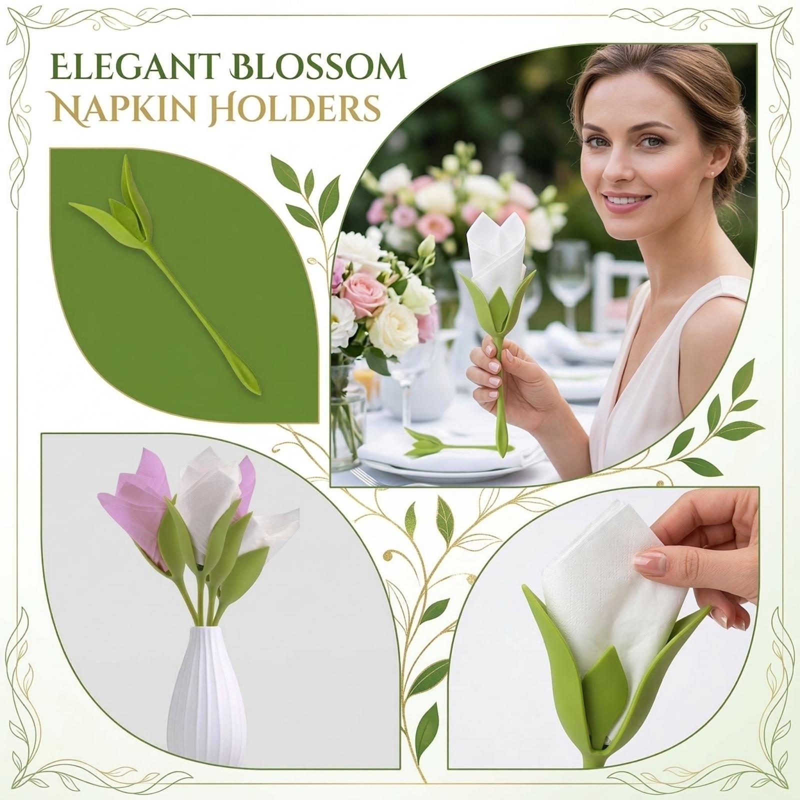 

Green Stem Twisted Flower Napkin Holder - Plastic Floral & Bud Design Tabletop Organizer For Serviettes, Spring & Garden Party Dining Decor One Size