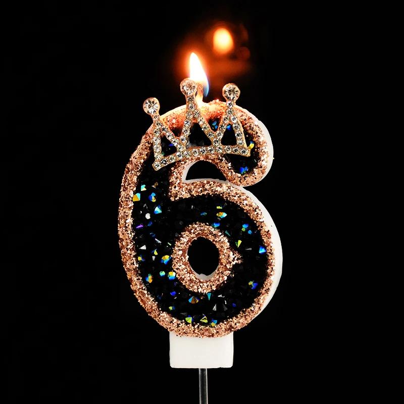 Glitzernde Schwarze Geburtstagskerzen 3D Zahlen 0-9 Kuchenaufsatz für Erwachsene Kinder 1. Geburtstagsparty Dekoration Zubehör DIY Backen