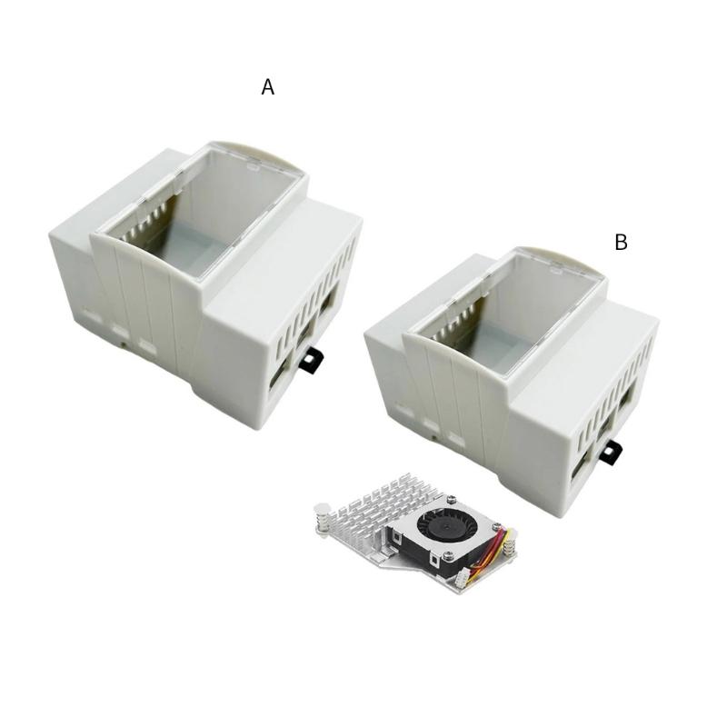 Durable ABS Enclosure Case for RPI5 Board DIN Rail Cover Perfectly Fit Optional Active Cooling Fan