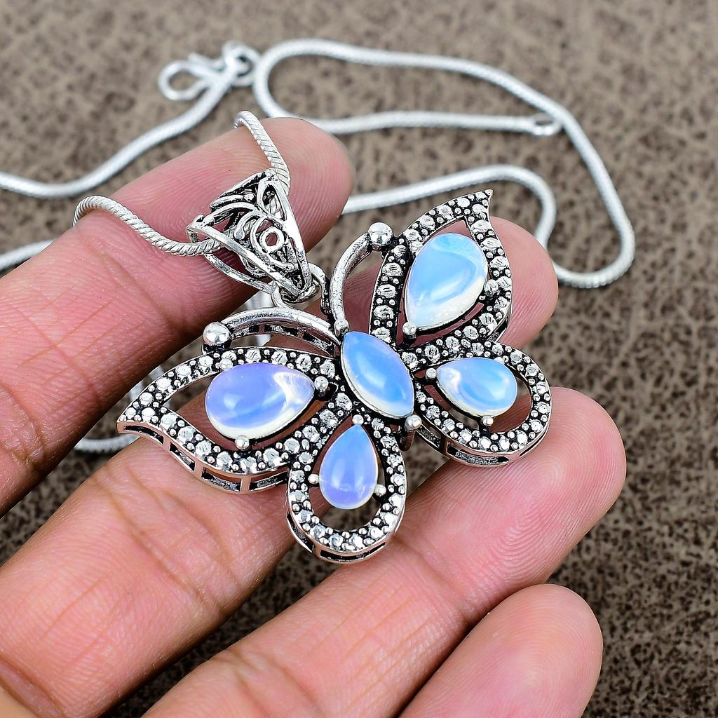 Milky Opal Gemstone Handmade 925 Sterling Silver Jewelry Pendant 1.65" KKG-300