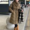 BITCED Women's Down-Filled Cotton Coat - Autumn/Winter Mid-Length, Elegant and Tailored, Knee-Length, Thickened Outerwear