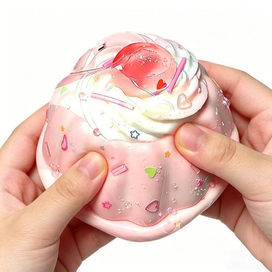 Simulated Cream Cake Squeeze Toy Stress Relief Pudding Sensory Toy Soft Stretchy Dessert Shape Home Office Desk Toy