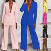 Women's 2-Piece Blazer Pants Set Single Button Long Sleeve Solid Color Office Suit Straight Leg Pants Business Outfit for Ladies