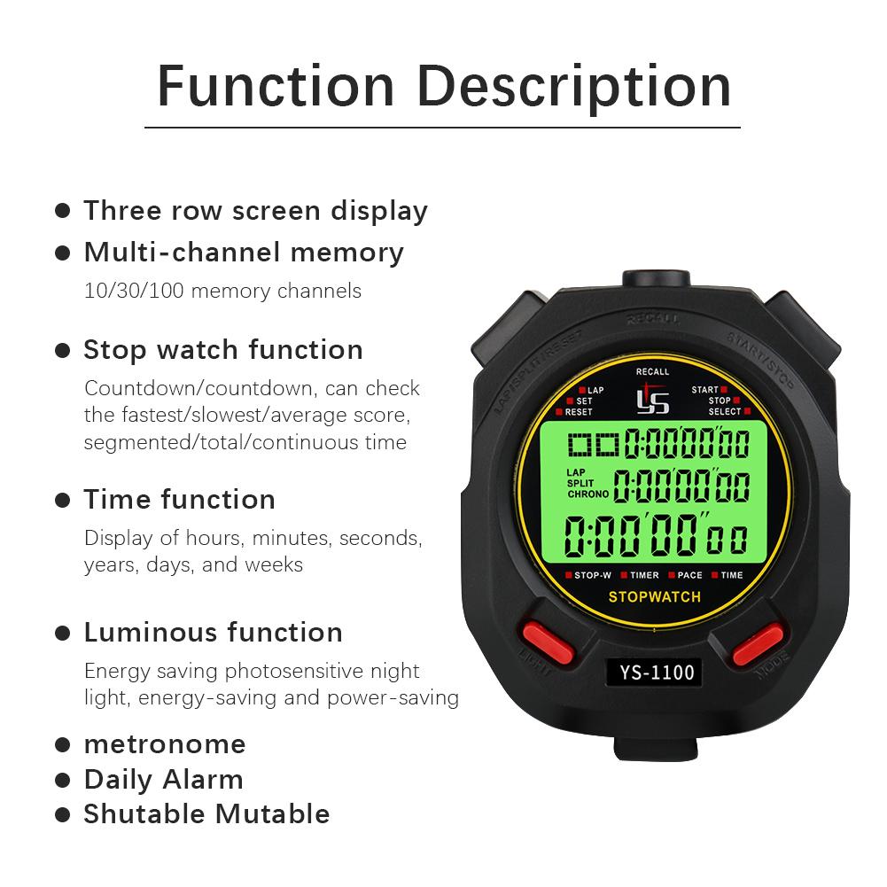Professional Handheld Digital Stopwatch Chronograph Sports Training Timer Precision Timer Tool Luminous Electronic Stopwatch