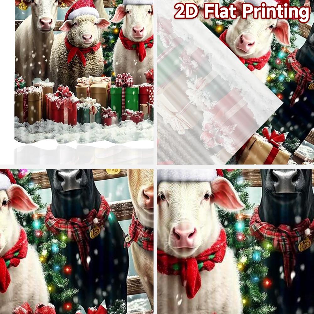 2pcs 2D Flat Printing Merry Christmas Popular Curtains Farm Animals Celebrate Christmas Polyester Without Electricity Festive