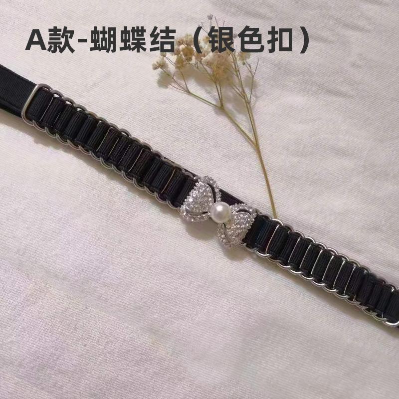 Black Elastic Waist Chain Women'S Pearl Diamond Bow Belt With Dress Women'S Buckle Waist Jewelry