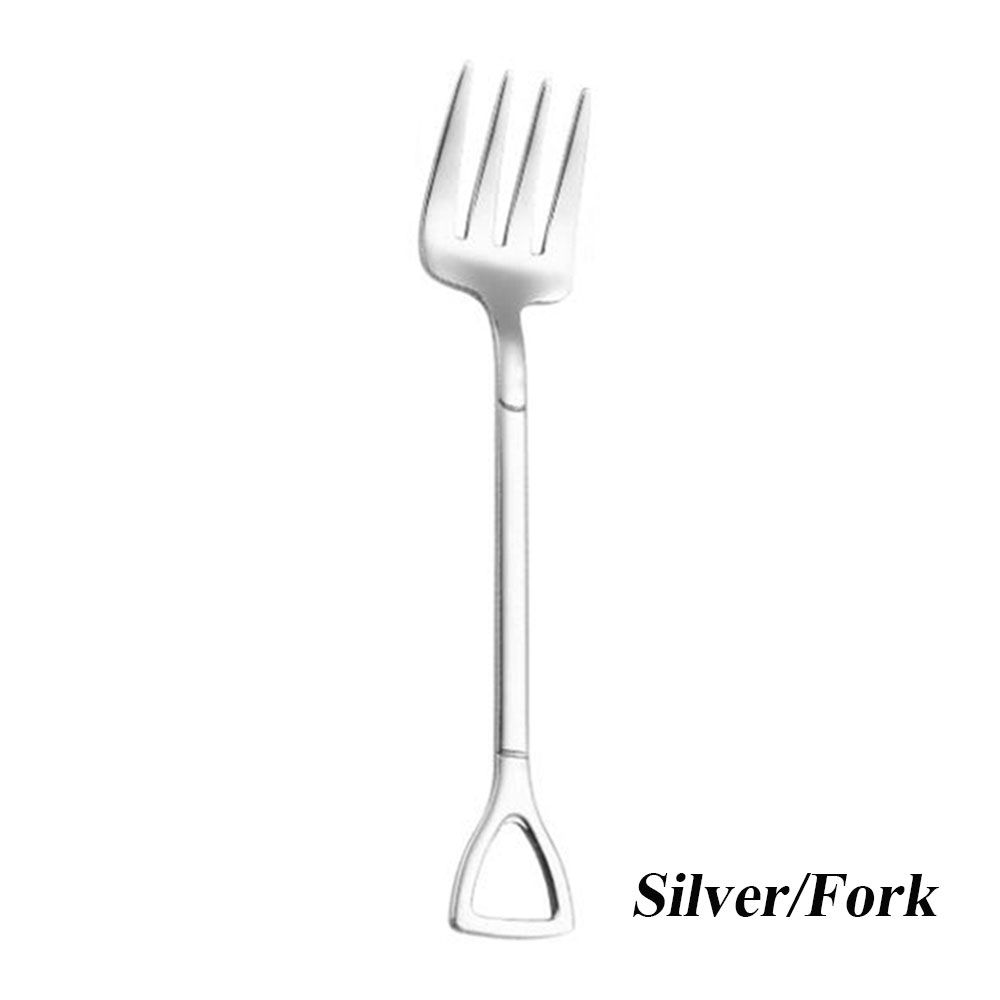 

Soup Coffee Long Handle Multi-color Spoon Fork Stainless Steel Ice Cream Shovel Shape Silver-Fork