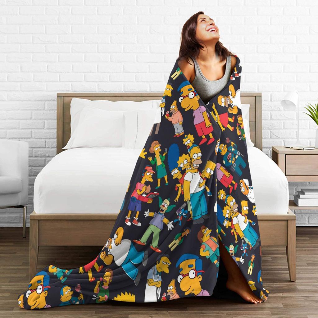 Bart Homer Lisa Marg Blanket The S-Simpsons Super Soft Print Plush Throw Blanket For Living Room Flannel Bedspread Bed Cover