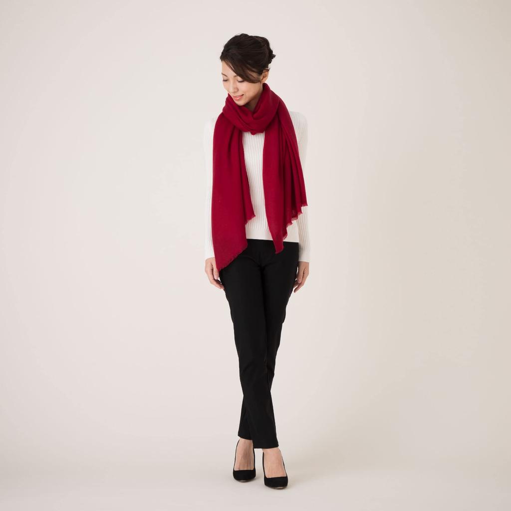 Cashmere Large Stole in Gift Wine 70x200cm [Pashmina Collection] 100% Box, Red,