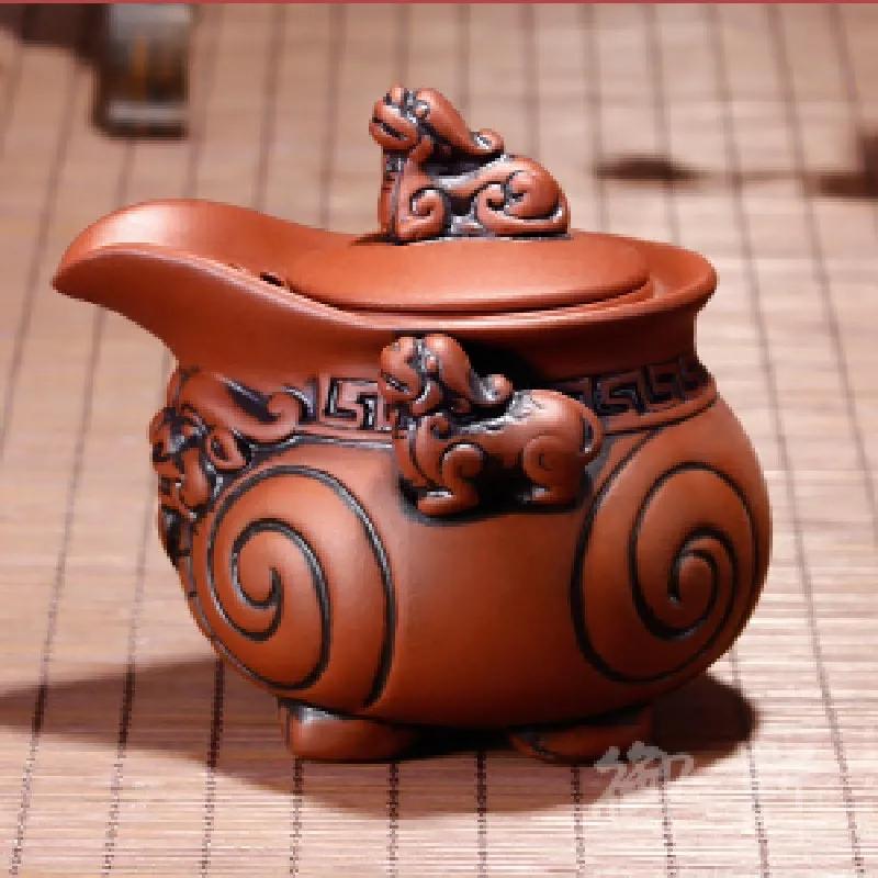 Chinese Style Lucky Four Corners Handmade Beauty Kettle Tea Set Customized Home Teapot Purple Clay Hand Holding Pot Gifts