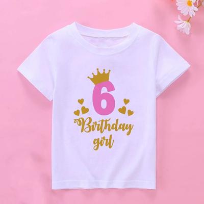 New Kids Girls Summer Birthday T-shirts Short Sleeved T Shirt Size 1 2 3 4 5 6 7 8 9 10 Year Children Party Clothing Tops