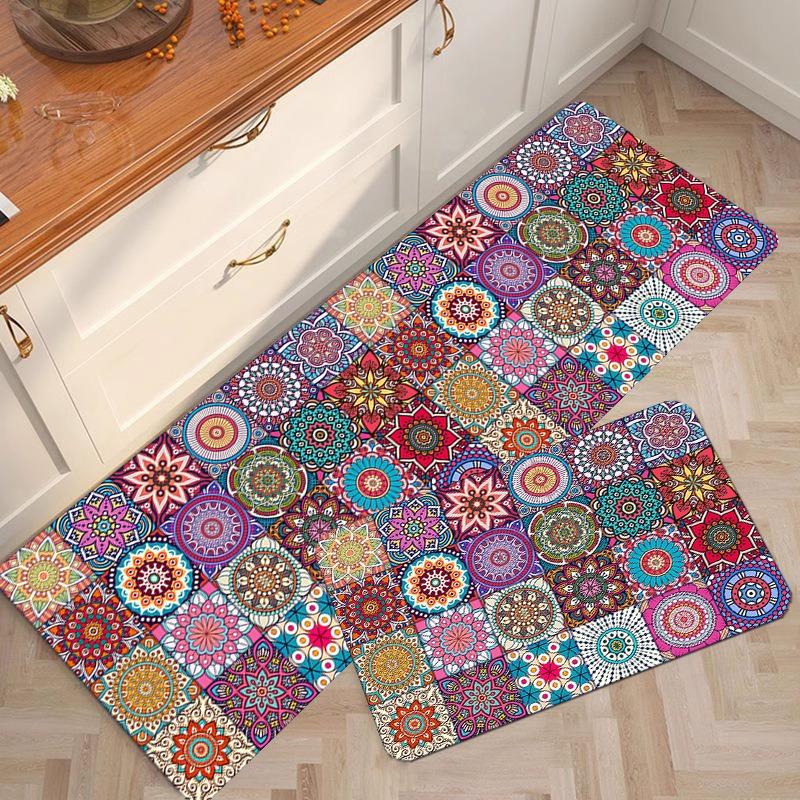 PVC Leather Non-slip Floor Mat, Colorful Carpet, Oil-proof Rug, Long Strip, Home Decoration, American Carpet, Kitchen