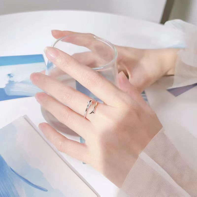 Verstellbarer 925 Silber Delfinring für Mädchen - Schlicht, Niedlich, Valentinstagsgeschenk