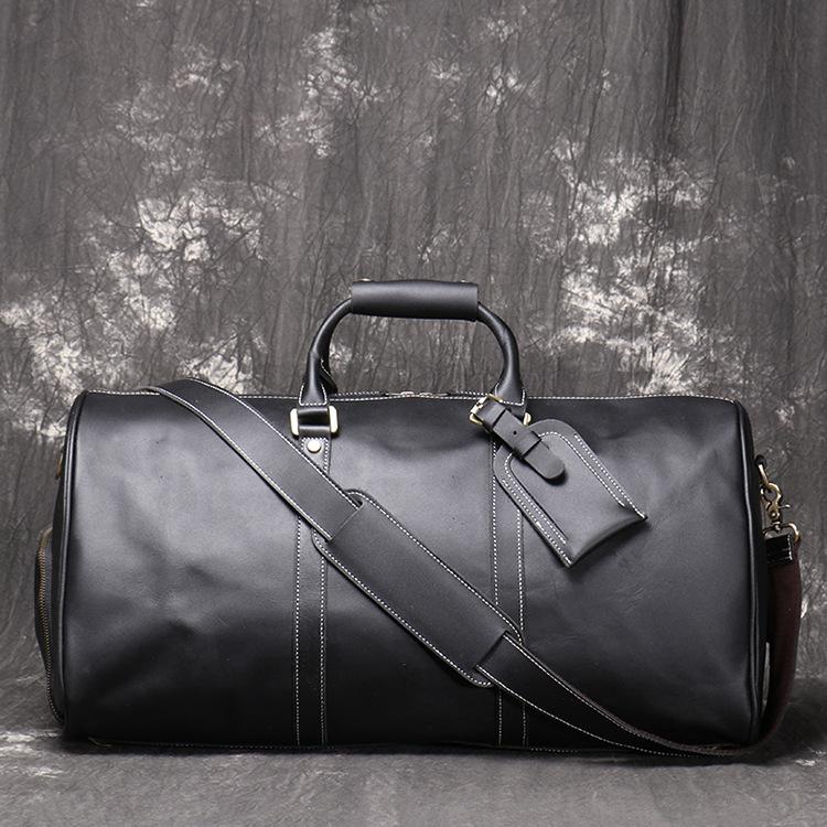 Retro Men S Genuine Leather Hand-Held Travel Bag Women S Crazy Horse Leather Diagonal Span Large Duffel Bag Cowhide Fitness Bag
