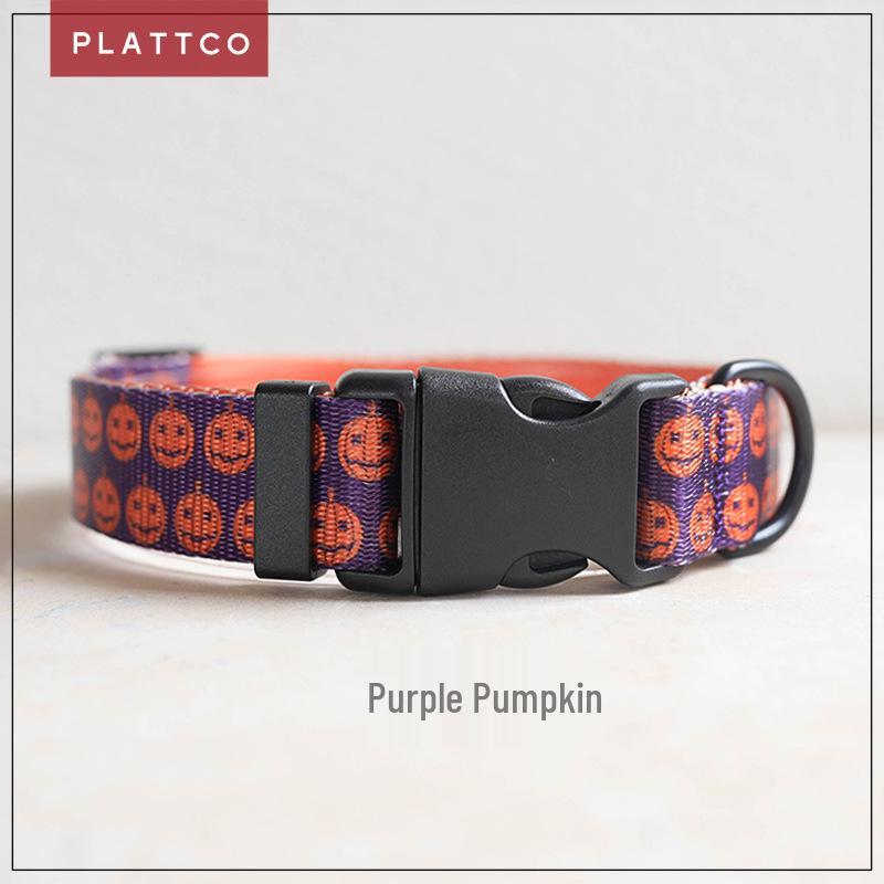 PLATTCO Purple Pumpkin Print Nylon Pet Collar PDC337 XL 2.5cm* (56-62cm)