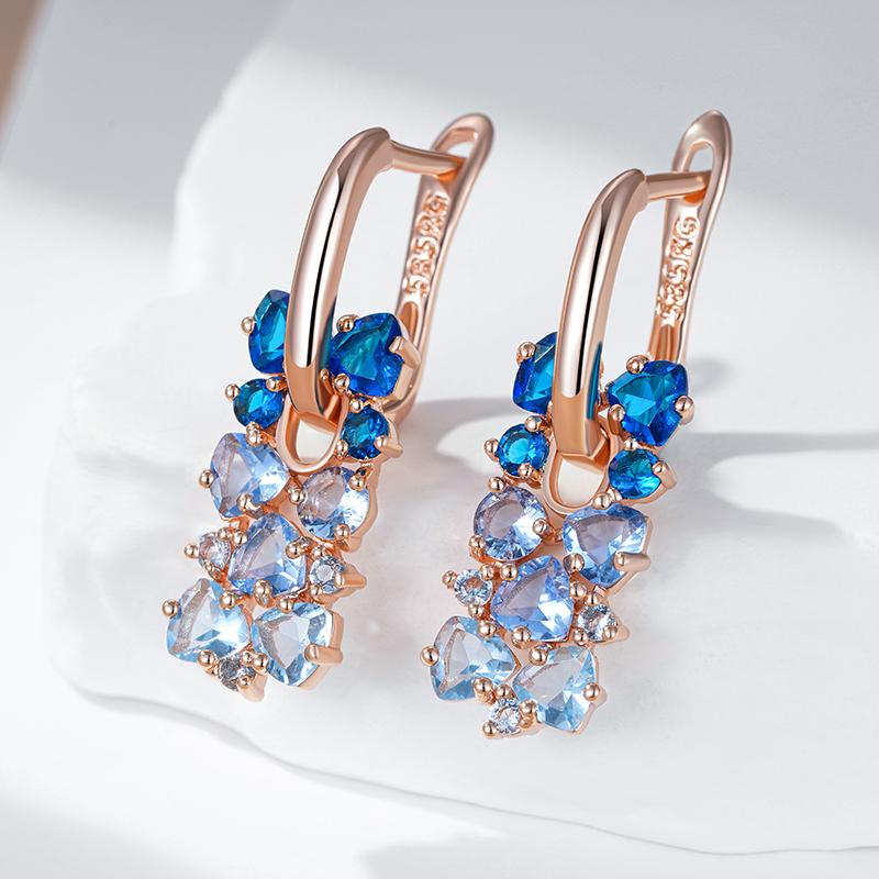 Shiny Blue Natural Zircon Drop Earrings For Women Trend  Rose Gold Color Bride Wedding Fine Jewelry Crystal Gift