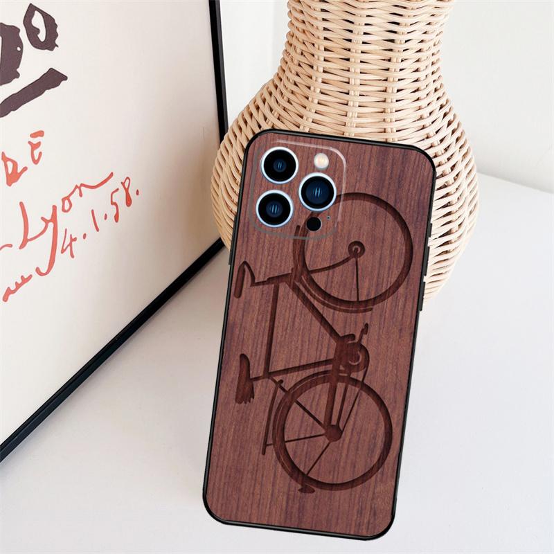 Wolf Bike Butterfly Wood Funda For iPhone 16 15 Pro 14 Pro Max Plus 11 13 12 Mini X XS XR Phone Case