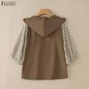 ZANZEA Women Casual Polka Dot Print Splice 3/4 Sleeve Loose Hoodies Blouse