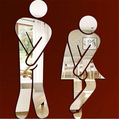 3D Badezimmer Hotel Türaufkleber Frau und Mann Toilette Schild Spiegel Wandaufkleber