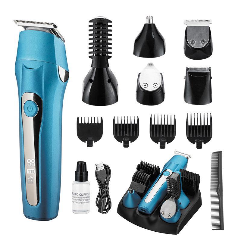 

Универсальный набор из электрической машинки для стрижки волос и бритвы для бритья, подравнивания и ухода за собой 5 in 1 синий