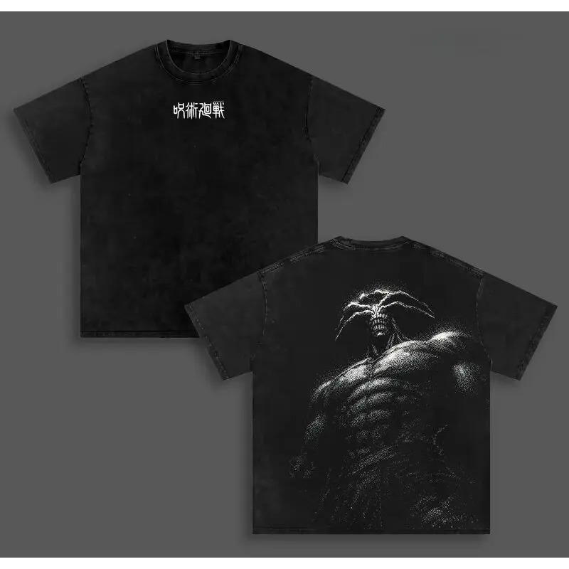Jujutsu Kaisen Makora Graphic T-shirt Anime Washed Oversized T Shirt Summer Short Sleeve Casual Cotton Tees Tops Men Clothing