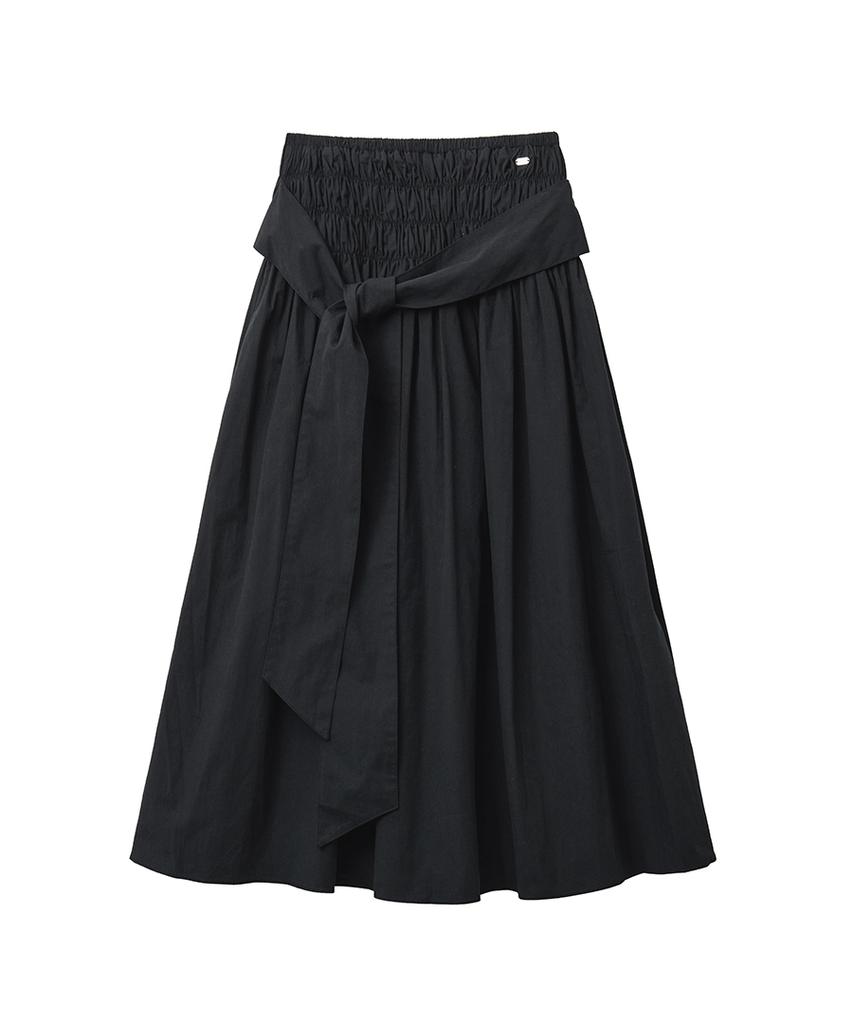 Lense Smocked Shirring Skirt Black