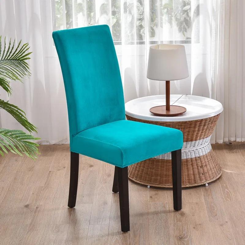 Soft Velvet Dining Chair Cover Universal Long Back Chair Slipcovers Elastic Seat Protector Case for Dining Room Home Decor
