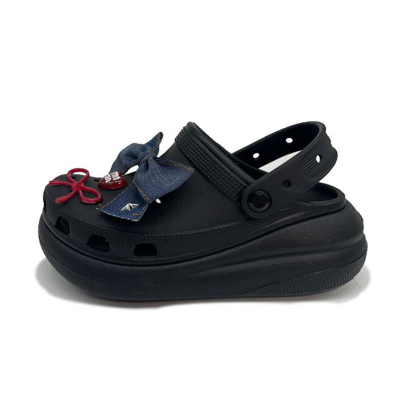 Crocs Crush Clog Denim Butterfly EVA Fashion Sweet and Versatile Vintage Hole Shoes Women Black