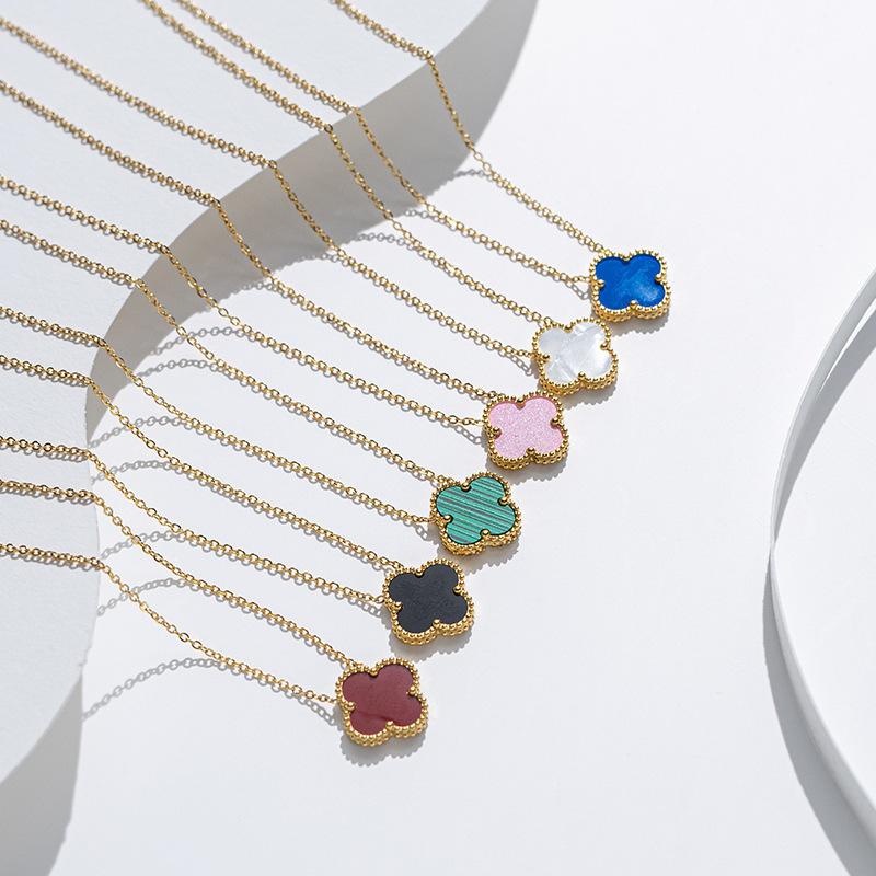 15MM Double-sided Titanium Steel Four-leaf Clover Necklace Female Simple Fashion Clavicle Chain Necklace