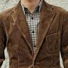 Long Sleeve Flap Pockets Single Breasted Men Jacket Autumn Winter Corduroy Lapel Office Suit Jacket