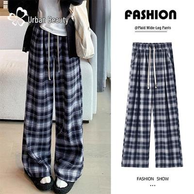 Women's Plaid High-Waist Wide-Leg Pants