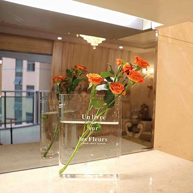 Book Vase Acrylic Book Vase Desktop Vase Bookcase Decoration Aquatic Table Vase Flower Home Decoration Flower Arrangement