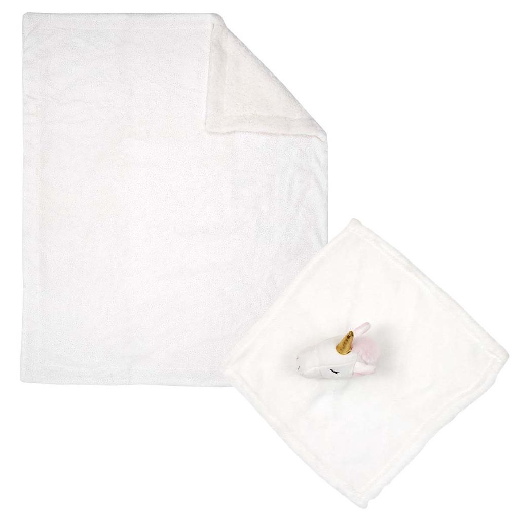 Les Trésors De Lily [A0887] - Plaid și consola 'Licorne My Unicorn' fildeș - 100x75 cm